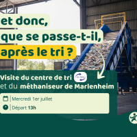 Illustration d'une centrale de tri des déchets accompagné de du titre "et donc, que se passe-t-il après le tri ?" et des détails de l'évènement.